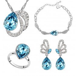 Platinum plated sky blue wing leaf jewellery set plus for girls & women 